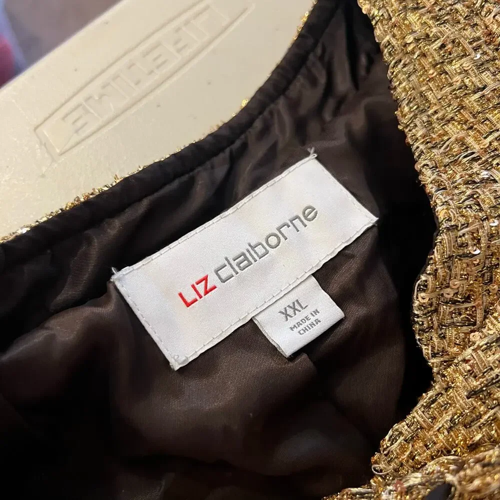 Liz Claiborne Textured Gold Speckled Snap Button Bomber Jacket Size XXL NEW